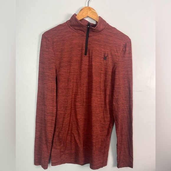 SPYDER Logo Heathered Half Zip Pullover Orange read measurements - Picture 1 of 3